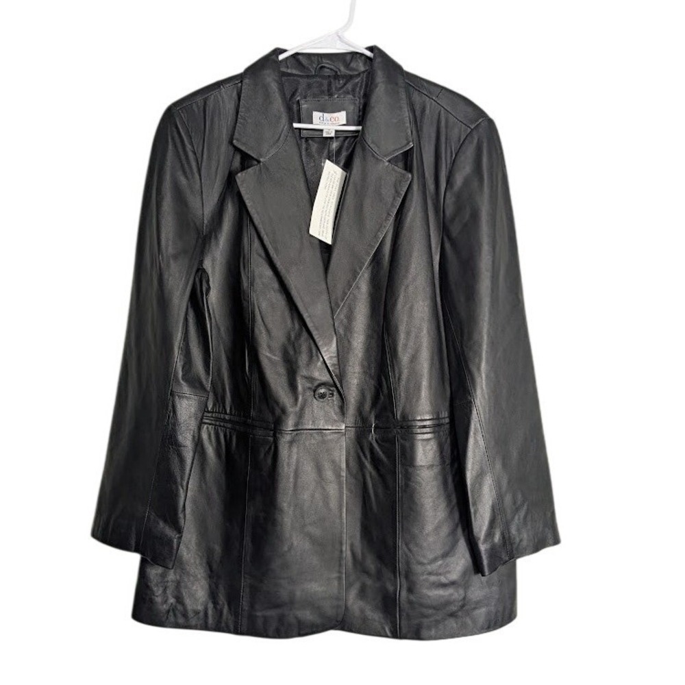 Denim & Co Black Genuine Leather Blazer Jacket Plus Size 1X Single Button NEW